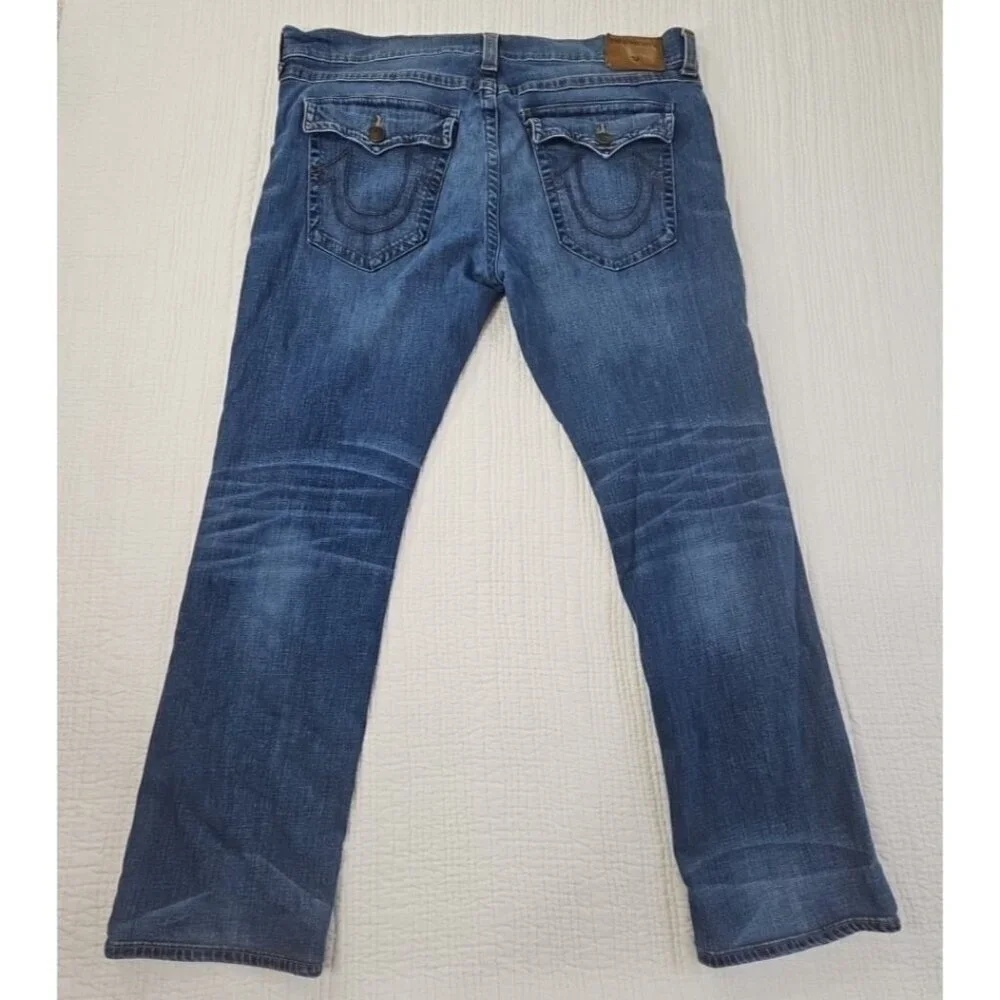 True Religion Jeans‎ Men's 42x31 Blue Straight Denim Faded Whiskers Streetwear